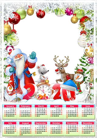 Photo frames. Calendar 2020. Good old Santa