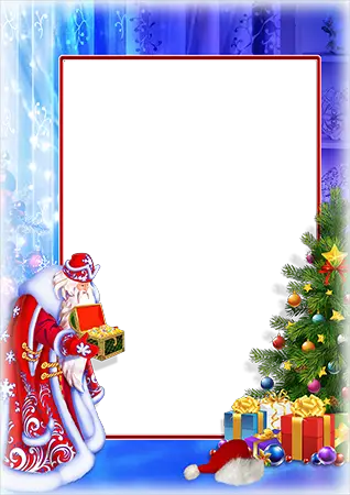 Photo frames. Santa brings presents under the New Year tree