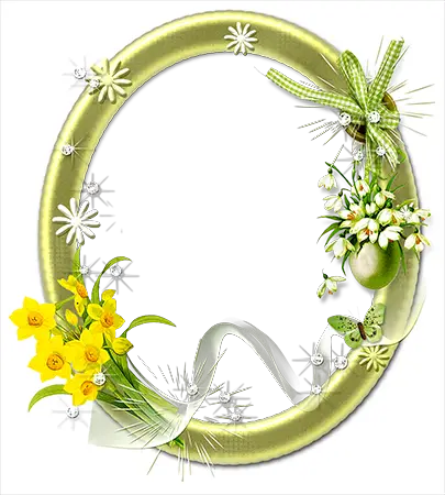 Photo frames. Oval floral frame with yellow narcissists