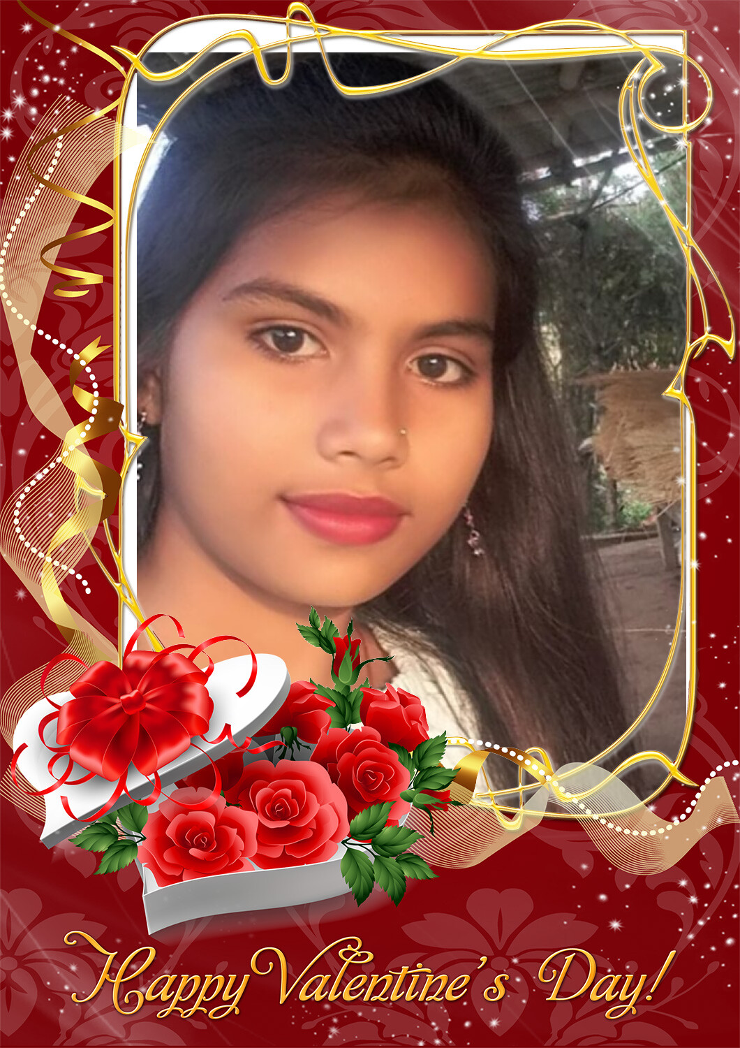 Photo frames. Valentines Day gift box with roses inside 58356690