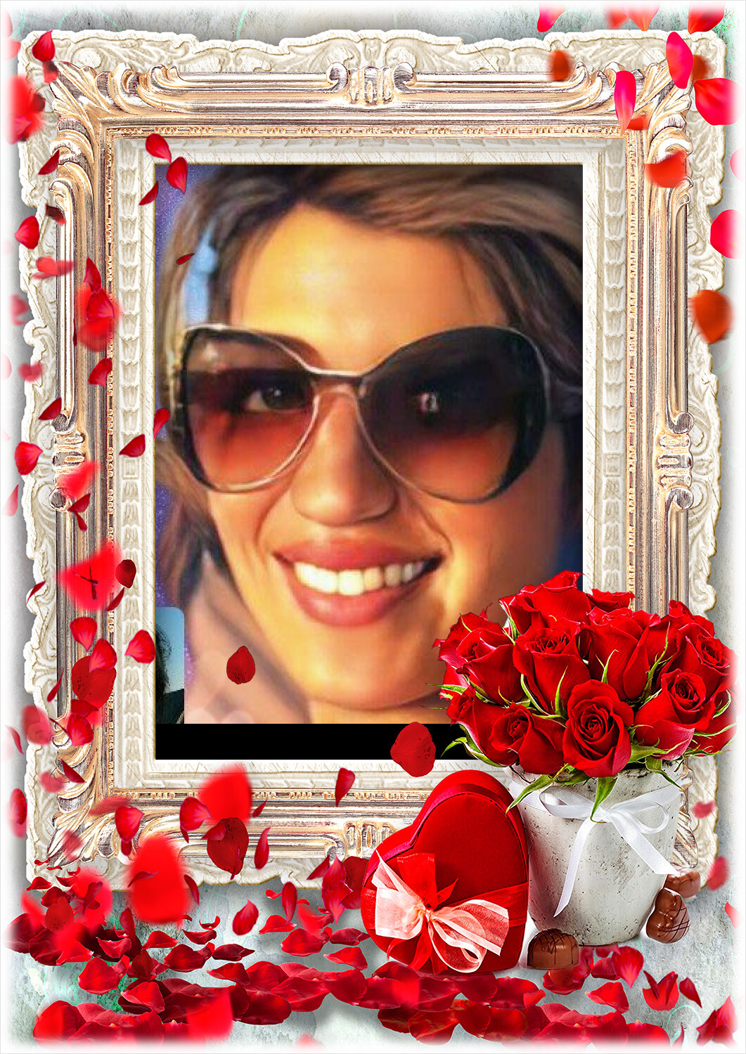 Photo frames. Valentines Day with roses petals 60129615