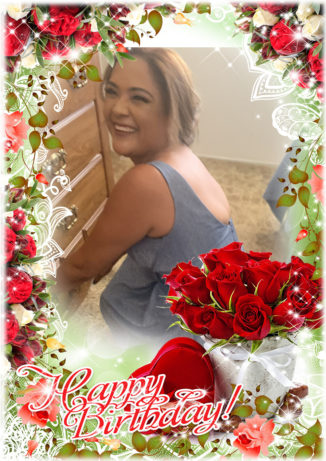 Photo frames happy birthday heart and roses 61300682