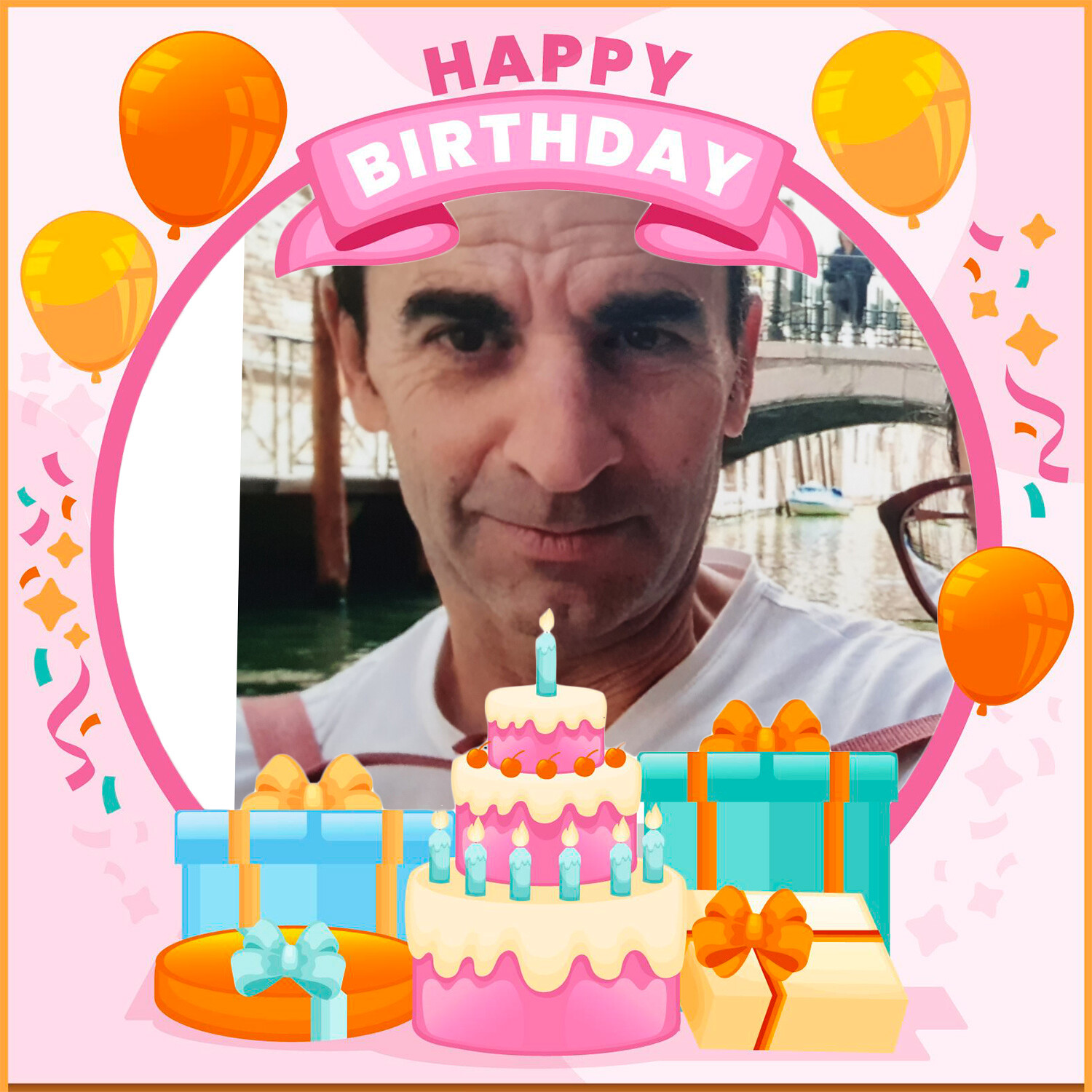 Photo frames. Birthday cake and presents 62988101